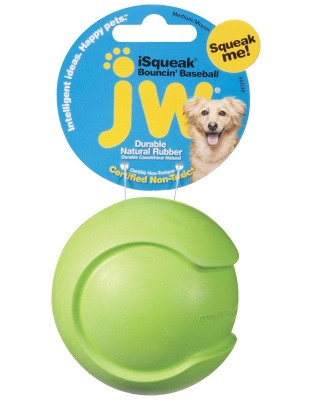 JW Pet iSqueak Bouncin' Dog Toy Baseball Assorted 1ea/MD