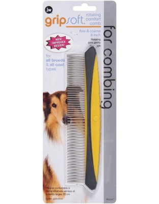 JW Pet Rotating Comfort Comb Fine & Coarse Grey/Yellow 1ea/SM, 8 in