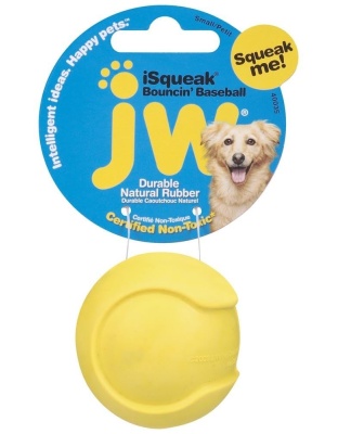 JW Pet iSqueak Bouncin' Dog Toy Baseball Assorted 1ea/SM