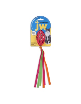JW Pet Cataction Football with Streamers Cat Toy Red 1ea/One Size