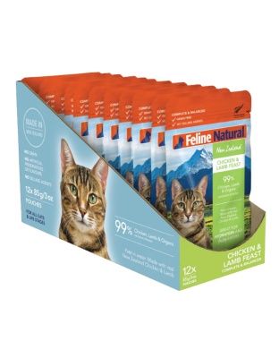 Feline Natural Cat Grain Free Chicken Lamb 3oz. Pouch 12 Pieces (Case of 12)