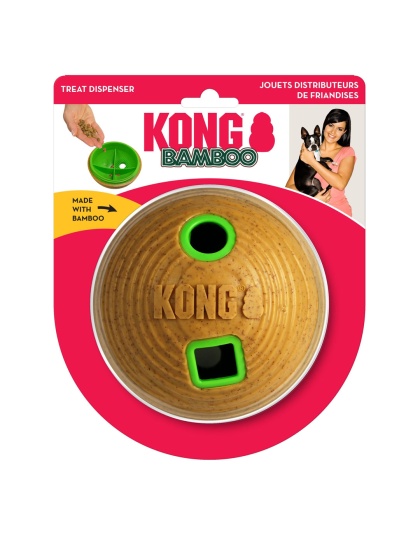 KONG Bamboo Treat Dispenser Ball Dog Toy Tan 1ea/MD, 4.75 in
