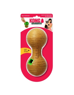 KONG Bamboo Treat Dispenser Dumbbell Dog Toy Tan 1ea/MD, 3.25 in