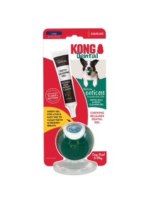 KONG Dental Ball w/Tropiclean Enticer Teeth Cleaning Gel Honey Chicken 1ea/LG, 1 oz