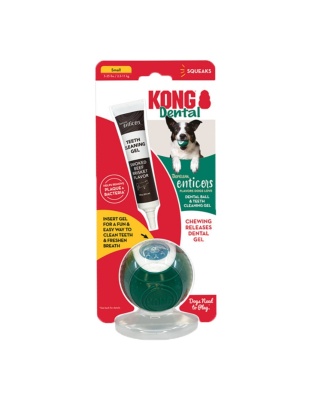 KONG Dental Ball w/Tropiclean Enticer Teeth Cleaning Gel Honey Chicken 1ea/SM, 1 oz