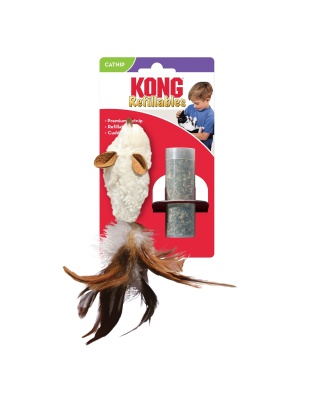 KONG Refillable Feather Mouse Catnip Cat Toy White 1ea/One Size