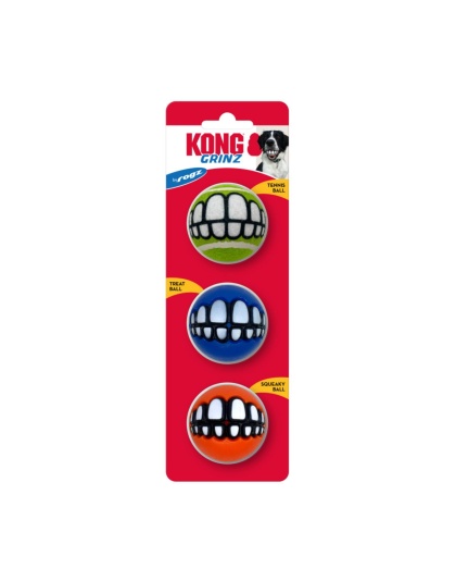 KONG Grinz by Rogz Variety Ball Dog Toys 1ea/SM, 3 pk