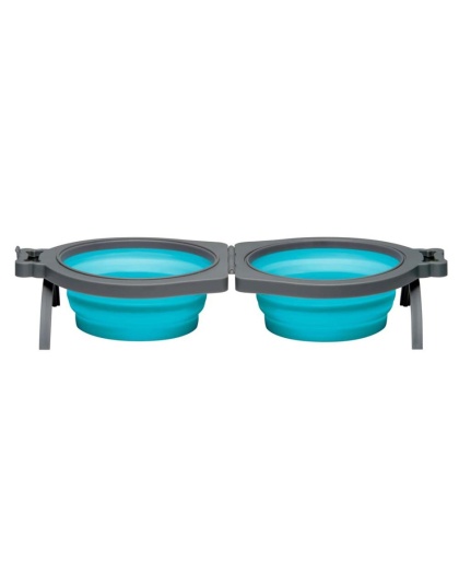 Loving Pets Travel Double Diner Dog Bowl Blue 1ea/SM