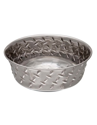 Loving Pets Diamond Plate Bowls with Non Skid Bottom Dog Dish Bowl Silver 1ea/1 pt