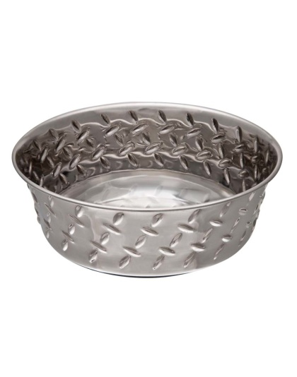 Loving Pets Diamond Plate Bowls with Non Skid Bottom Dog Dish Bowl Silver 1ea/1 pt