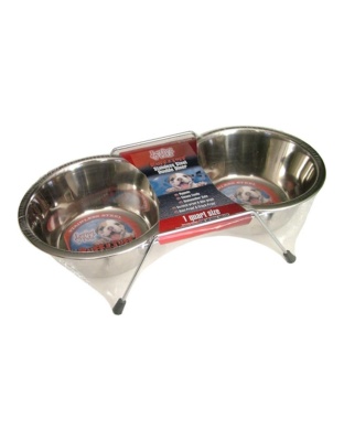 Loving Pets Stainless Steel Double Dog Diner Wrapped Silver 1ea/2 qt