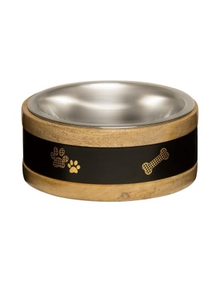 Loving Pets Black Label Wooden Ring Dog Bowl & Holder 1ea/1 qt
