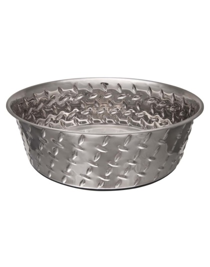 Loving Pets Diamond Plate Bowls with Non Skid Bottom Dog Dish Bowl Silver 1ea/3 qt