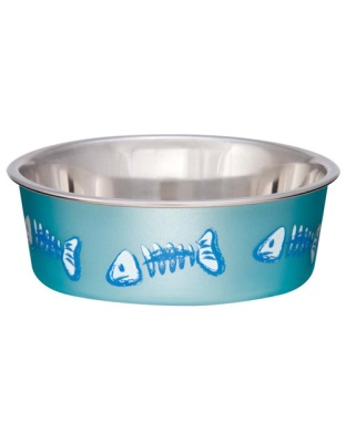 Loving Pets Bella Designer Fish Skeleton Cat Dish Metallic Ocean Blue 1ea/XS