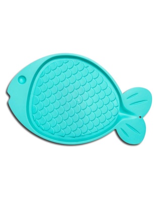 Loving Pets Spill-Proof Fish Shaped Cat Mat Aqua Green 1ea