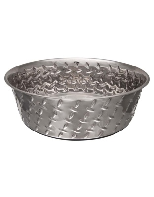 Loving Pets Diamond Plate Bowls with Non Skid Bottom Dog Dish Bowl Silver 1ea/2 qt