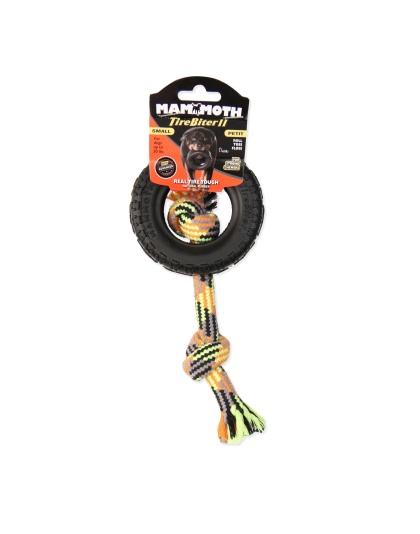 Mammoth Pet Products TireBiter II with Rope Dog Toy Multi-Color 1ea/3.75 in, SM