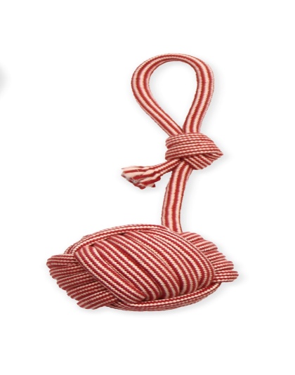 Mammoth Pet Products EXTRA Flossy Chew Monkey Fist Tug w/Loop Handle Dog Toy Red/White 1ea/MD, 14 in