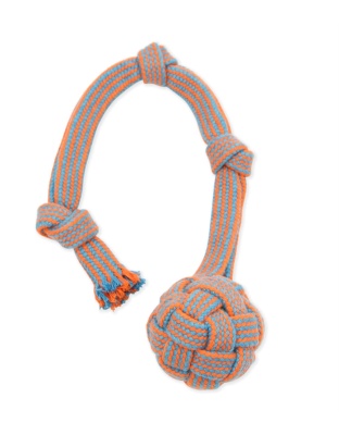 Mammoth Pet Products EXTRA Flossy Webbing Ball w/Fling Handle Dog Toy Orange/Blue 1ea/SM, 16 in