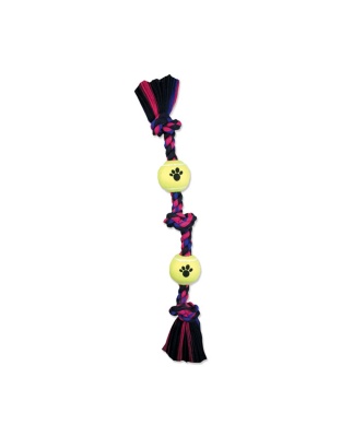 Mammoth Pet Products 3 Knot Tug w/2 Mini Tennis Balls Dog toy Multi-Color 1ea/12 in, Mini