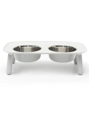 Messy Mutts Dog Double Feeder Elevated Light Grey
