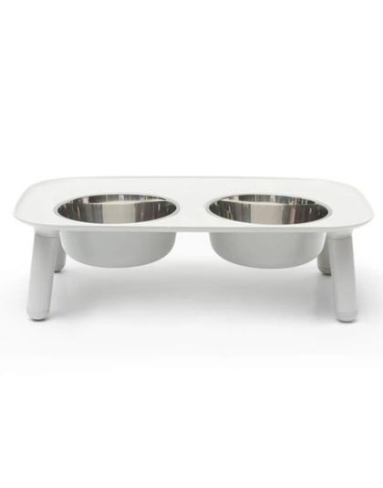 Messy Mutts Dog Double Feeder Elevated Light Grey