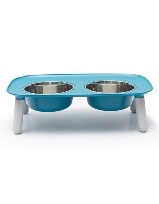 Messy Mutts Dog Double Feeder Elevated Blue