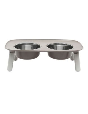 Messy Mutts Dog Double Feeder Elevated Grey