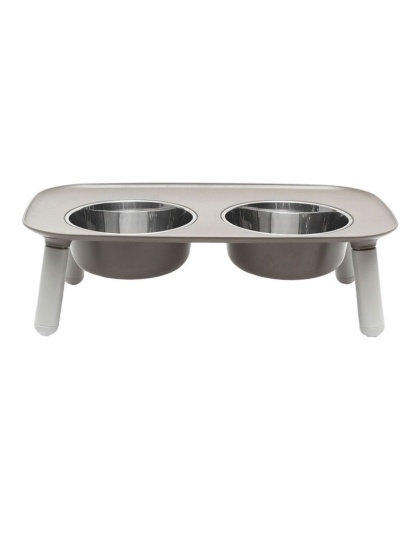 Messy Mutts Dog Double Feeder Elevated Grey