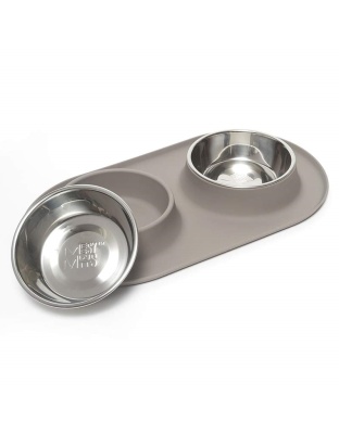 Messy Mutts Dog Double Feeder Grey 3 Cup