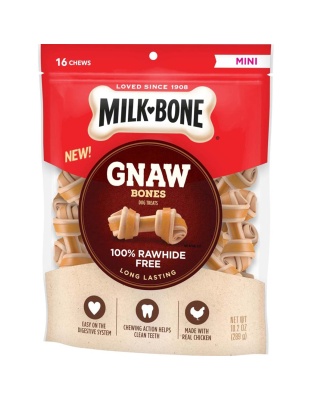 Milk-Bone Gnaw Bones Knotted Bones Dog Treats Chicken 1ea/10.2 oz, 16 ct, Mini