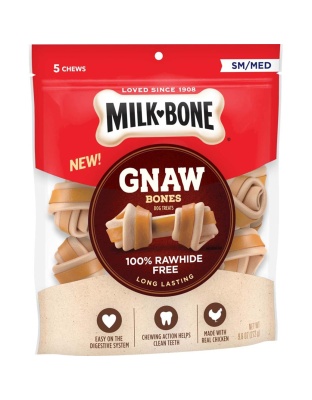 Milk-Bone Gnaw Bones Knotted Bones Dog Treats Chicken 1ea/9.6 oz, 5 ct, SM/MD
