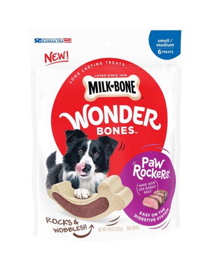 Milk-Bone Wonder Bones Paw Rockers Dog Treats Beef 1ea/18.8 oz, 6 ct, SM/MD
