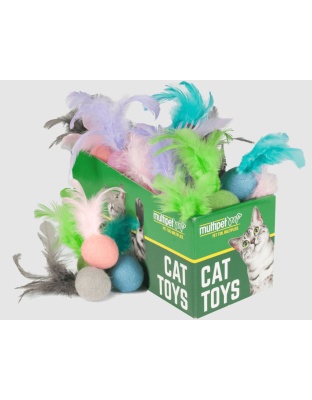 Multipet Felt Ball w/ Feathers Assorted Colors 30pc.