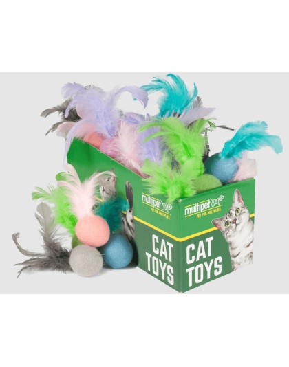 Multipet Felt Ball w/ Feathers Assorted Colors 30pc.