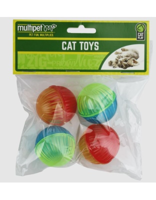 Multipet Lattice Ball Cat Toys in Assorted Colors 1.5 in each, Pack of 4