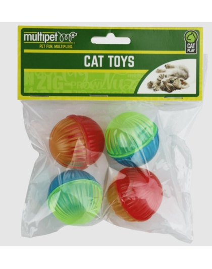 Multipet Lattice Ball Cat Toys in Assorted Colors 1.5 in each, Pack of 4