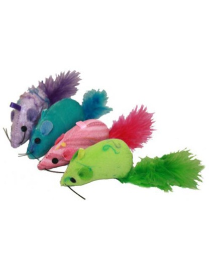 Multipet Yarn Mouse W/ Feather Tail 3Inch 75 Pc.