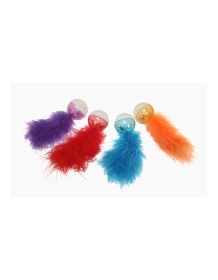 Multipet Lattice Ball with Feather Cat Toy Assorted 5 in 2 Pack
