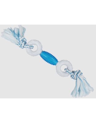 Multipet Canine Clean Peppermint Dumbbell With TPR Core & Rope Ends Dog Toy Blue, White 1ea/11 in