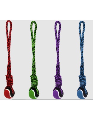 Multipet Nuts for Knots 20in Rope Tug Dog Toy With Tennis Ball Assorted 1ea/20 in, LG
