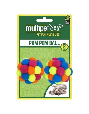Multipet Pom Pom Ball Cat Toy 2pk Assorted