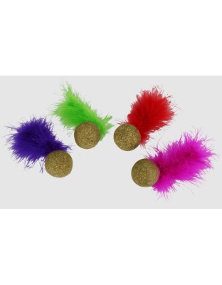Multipet Compressed Catnip Ball with Feather Cat Toy Assorted 5 in