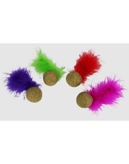 Multipet Compressed Catnip Ball with Feather Cat Toy Assorted 5 in