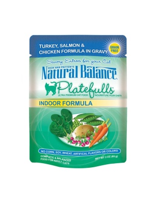 Natural Balance Pet Foods Ultra Platefulls Morsels in Gravy Indoor Wet Cat Food Turkey, Salmon & Chicken in Gravy 24ea/3 oz