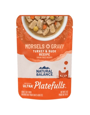 Natural Balance Pet Foods Ultra Platefulls Morsels in Gravy Indoor Wet Cat Food Turkey & Duck in Gravy 24ea/3 oz