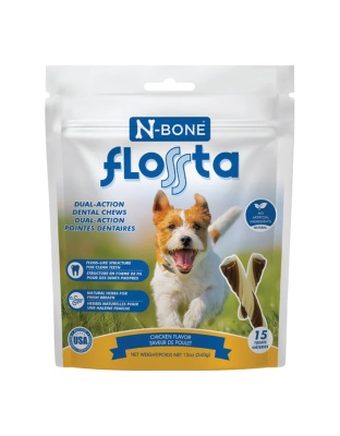 N-Bone Dog Flossta Dental Chews Chicken 15 Pack 12oz.