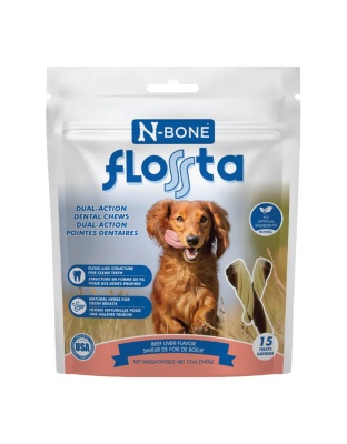 N-Bone Dog Flossta Dental Chews Beef 15 Pack 12oz.