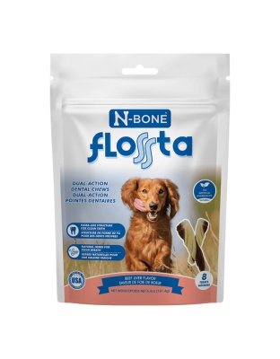 N-Bone Dog Flossta Dental Chews Beef 8 Pack 6.4oz.