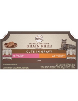 Nutro Perfect Portions Cuts In Gravy Variety Pack Real Turkey and Chicken Wet Cat Food Trays 2.65oz. (12 Twin Packs)